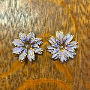 Vintage Clip On Earings Lavender and Gold Flower